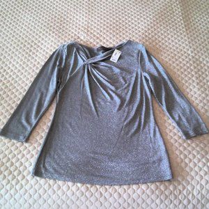 The Limited NEW Small 3/4 Sleeve Grey Silver Metallic Pullover Top